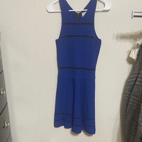 Artelier Nicole Miller Chic Royal Blue Mini Dress with Black Stripes - Picture 1 of 6